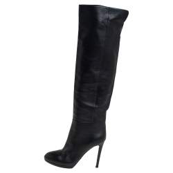 Pre Owned Sergio Rossi Black Leather Knee High Boots Size 38
