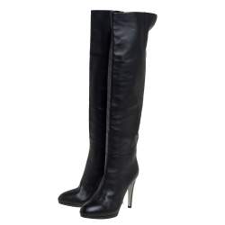 Pre Owned Sergio Rossi Black Leather Knee High Boots Size 38