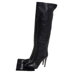 Pre Owned Sergio Rossi Black Leather Knee High Boots Size 38