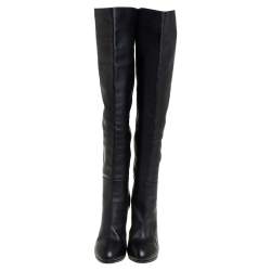 Pre Owned Sergio Rossi Black Leather Knee High Boots Size 38