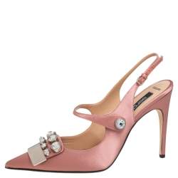 Pre Owned صندل سيرجيو روسي SR1 ساتان بزخارف كريستال وردي بفتحة كاحل مقاس 38.5