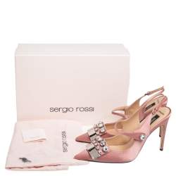 Pre Owned صندل سيرجيو روسي SR1 ساتان بزخارف كريستال وردي بفتحة كاحل مقاس 38.5