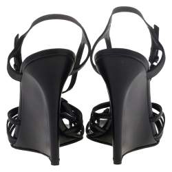 Sergio Rossi Black Leather Strappy Wedge Sandals Size 39