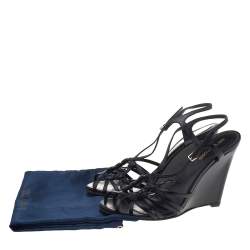 Sergio Rossi Black Leather Strappy Wedge Sandals Size 39