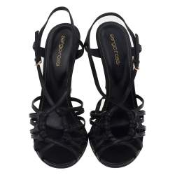 Sergio Rossi Black Leather Strappy Wedge Sandals Size 39