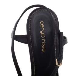Sergio Rossi Black Leather Strappy Wedge Sandals Size 39