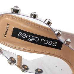 Pre Owned Sergio Rossi Beige PVC Crystal Embellished Slingback Sandals Size 38.5