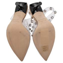 Pre Owned Sergio Rossi Beige PVC Crystal Embellished Slingback Sandals Size 38.5