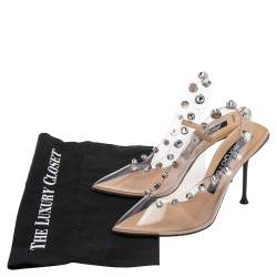 Pre Owned Sergio Rossi Beige PVC Crystal Embellished Slingback Sandals Size 38.5