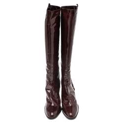 Pre Owned Sergio Rossi Burgundy Patent Leather Knee Length Boots Size 40.5