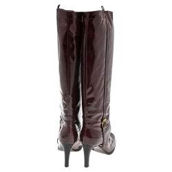 Pre Owned Sergio Rossi Burgundy Patent Leather Knee Length Boots Size 40.5