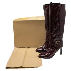 Pre Owned Sergio Rossi Burgundy Patent Leather Knee Length Boots Size 40.5