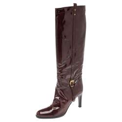 Pre Owned Sergio Rossi Burgundy Patent Leather Knee Length Boots Size 40.5