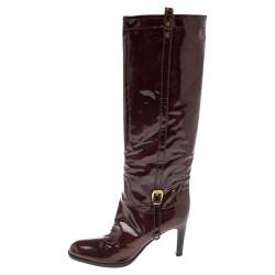Pre Owned Sergio Rossi Burgundy Patent Leather Knee Length Boots Size 40.5