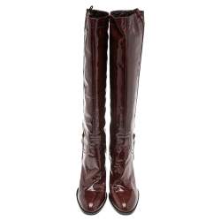 Pre Owned Sergio Rossi Burgundy Patent Leather Knee Length Boots Size 40