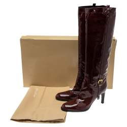 Pre Owned Sergio Rossi Burgundy Patent Leather Knee Length Boots Size 40