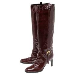 Pre Owned Sergio Rossi Burgundy Patent Leather Knee Length Boots Size 40
