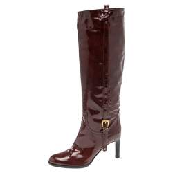 Pre Owned Sergio Rossi Burgundy Patent Leather Knee Length Boots Size 40