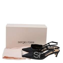 مملوكة مسبقًا Sergio Rossi Black Glitter Sr Icona Slingback Sandals Size 37