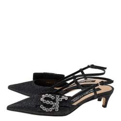 مملوكة مسبقًا Sergio Rossi Black Glitter Sr Icona Slingback Sandals Size 37