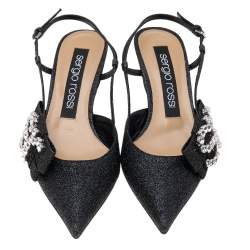 مملوكة مسبقًا Sergio Rossi Black Glitter Sr Icona Slingback Sandals Size 37