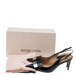 Pre Owned Sergio Rossi Black Patent Leather SR1 Slingback Sandals Size 38