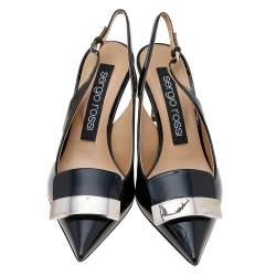 Pre Owned Sergio Rossi Black Patent Leather SR1 Slingback Sandals Size 38