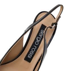 Pre Owned Sergio Rossi Black Patent Leather SR1 Slingback Sandals Size 38