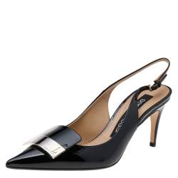Pre Owned Sergio Rossi Black Patent Leather SR1 Slingback Sandals Size 38