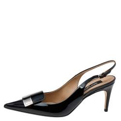 Pre Owned Sergio Rossi Black Patent Leather SR1 Slingback Sandals Size 38