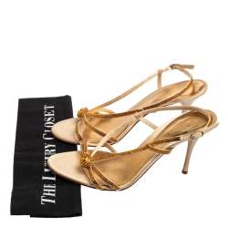 مملوكة مسبقًا Sergio Rossi Gold Crystals Embellished Satin Slingback Sandals Size 41