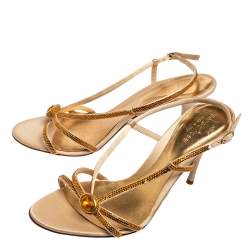 مملوكة مسبقًا Sergio Rossi Gold Crystals Embellished Satin Slingback Sandals Size 41