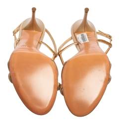 مملوكة مسبقًا Sergio Rossi Gold Crystals Embellished Satin Slingback Sandals Size 41