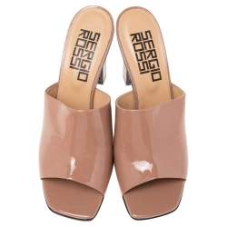 Pre Owned Sergio Rossi Beige Patent Leather Mule Sandals Size 40.5