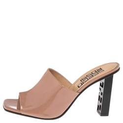 Pre Owned Sergio Rossi Beige Patent Leather Mule Sandals Size 40.5