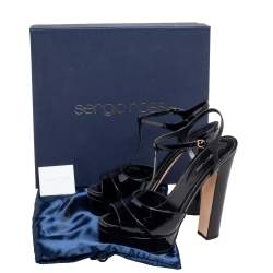 مملوكة مسبقًا صندل سيرجيو روسي ايدويغد ج لد لامع أسود نعل سميك مقاس 40