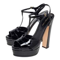 مملوكة مسبقًا صندل سيرجيو روسي ايدويغد جلد لامع أسود نعل سميك مقاس 40