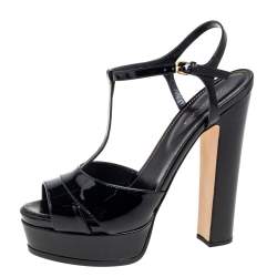 مملوكة مسبقًا صندل سيرجيو روسي ايدويغد جلد لامع أسود نعل سميك مقاس 40