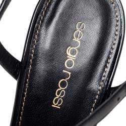 مملوكة مسبقًا صندل سيرجيو روسي ايدويغد جلد لامع أسود نعل سميك مقاس 40