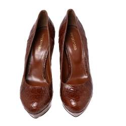 Pre Owned Sergio Rossi Brown Crocodile Leather Platform Pumps Size 38