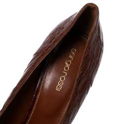 Pre Owned Sergio Rossi Brown Crocodile Leather Platform Pumps Size 38