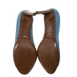 Pre Owned Sergio Rossi Blue Python Leather Peep Toe Buckle Embellished Pumps Size 38