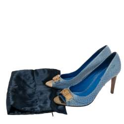 Pre Owned Sergio Rossi Blue Python Leather Peep Toe Buckle Embellished Pumps Size 38