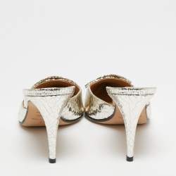 مملوكة مسبقًا Sergio Rossi Silver Croc Embossed Mule Sandals Size 40