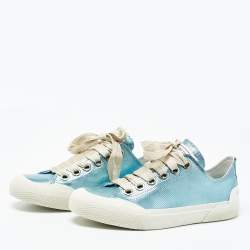 Pre Owned Sergio Rossi Metallic Blue Leather Lace Up Sneakers Size 40 