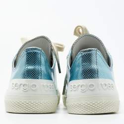 Pre Owned Sergio Rossi Metallic Blue Leather Lace Up Sneakers Size 40 