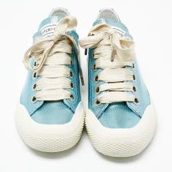 Pre Owned Sergio Rossi Metallic Blue Leather Lace Up Sneakers Size 40 