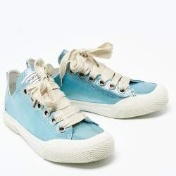 Pre Owned Sergio Rossi Metallic Blue Leather Lace Up Sneakers Size 40 