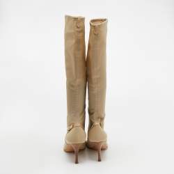 Pre Owned Sergio Rossi Beige Mesh and Leather Knee Length  Boots Size 39