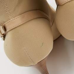 Pre Owned Sergio Rossi Beige Mesh and Leather Knee Length  Boots Size 39